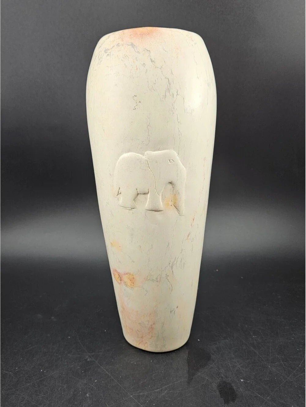 Organic Artisan Hand Carved 3lb Stone Vase Elephant Motif Natural Wabi Sabi 10
